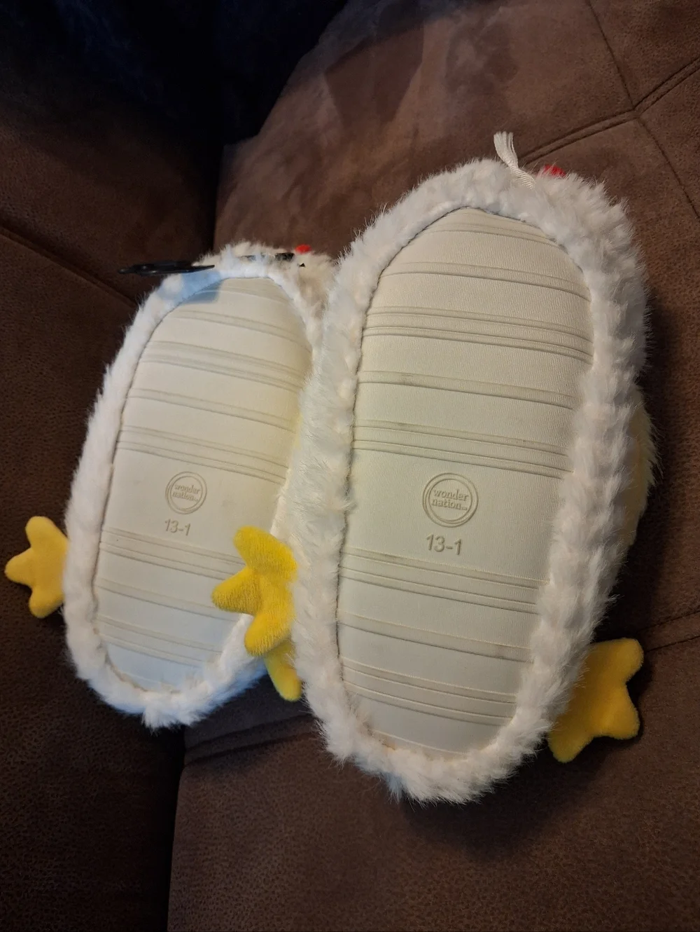 Wonder Nation Kids' Plush Chicken Slippers - White & Yellow Size 13-1